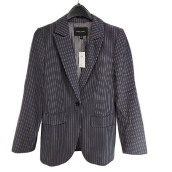 NWT Banana Republic Grey Pinstripe Suit Jacket Blazer Size 4 - Picture 1 of 7